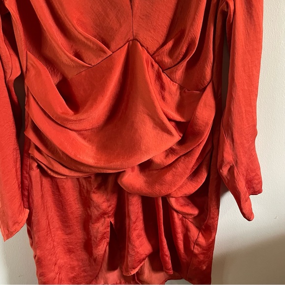 MISSGUIDED - Orange Silky Long Sleeve Paneled Dress - Size 12 - V Neck - NWT - Picture 6 of 8